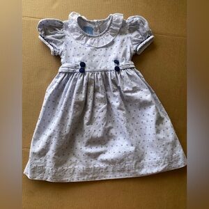 Bella Bliss Ruffle Collar Pleat Dress Blue Textured Size 5 Bow Blue Swiss Dot